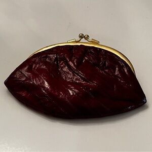 Vintage Eel Skin Classic Quilted Kiss-Lock Coin Purse - Deep Burgundy